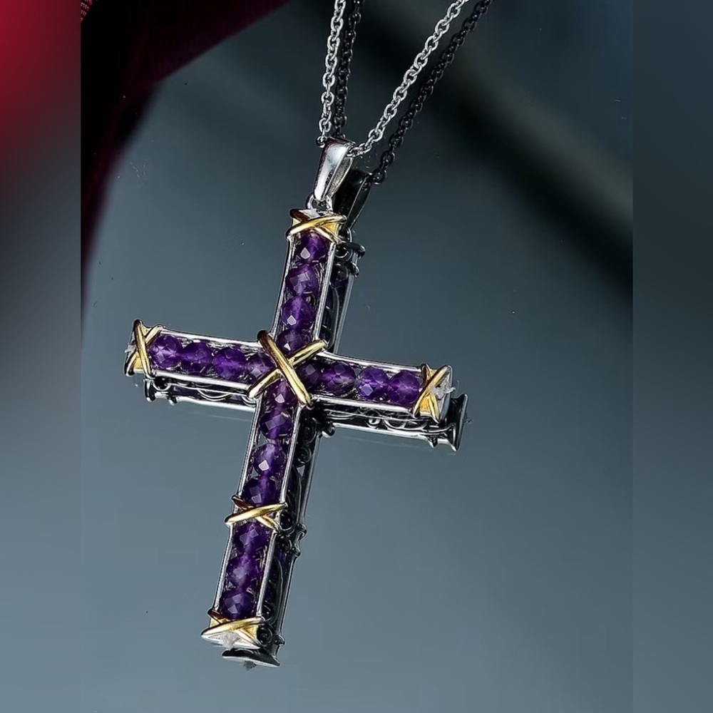 African Amethyst Cross Necklace